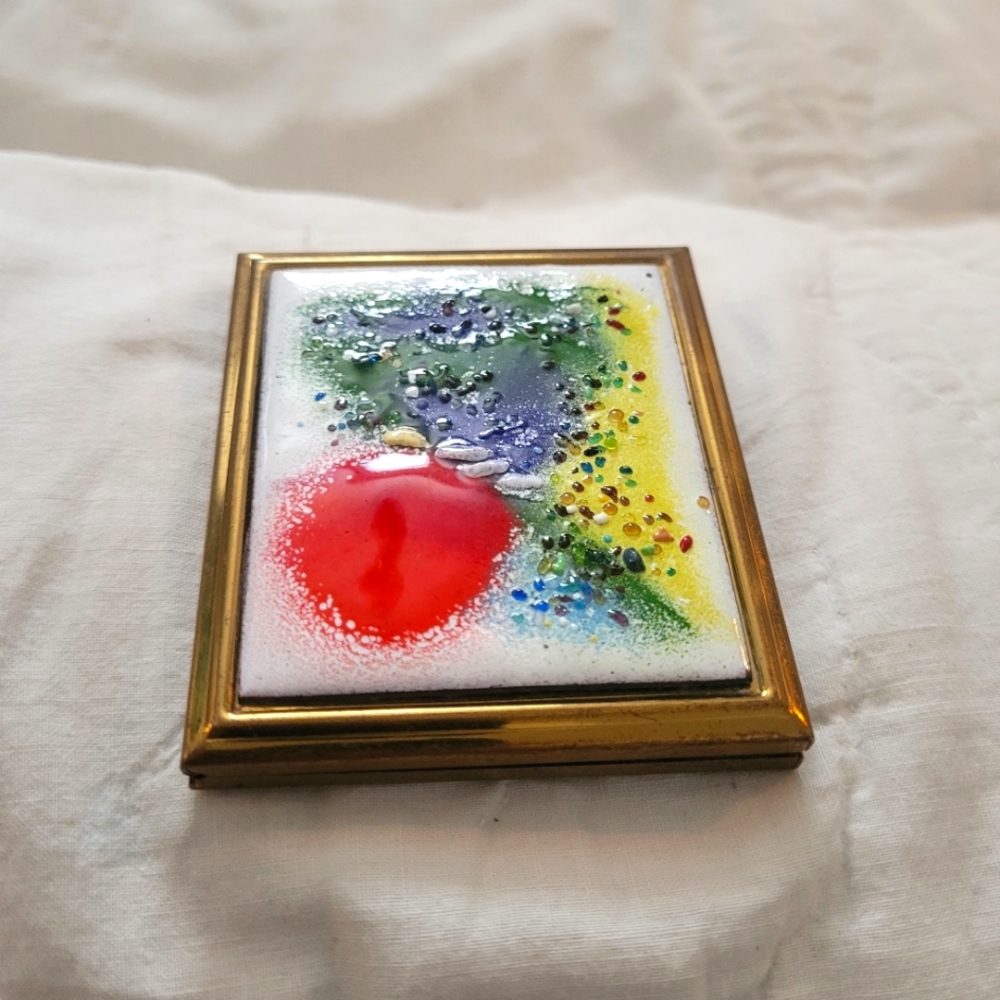 C Faure & A Marty Gorgeous Vintage Art Deco mirrorred compact raised enamel
